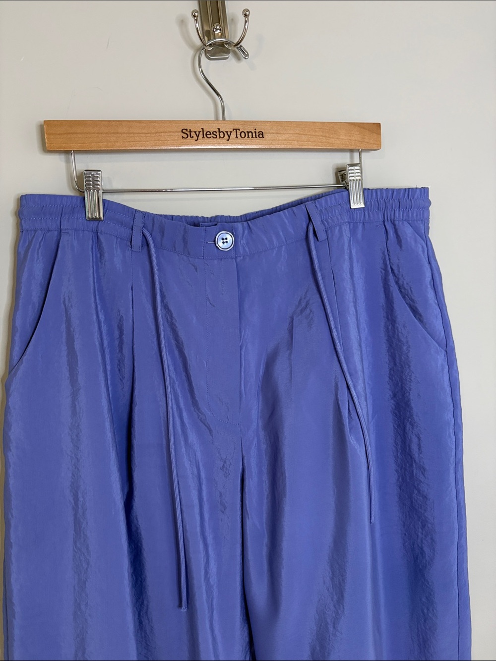 Anthropologie Maeve Seamed Wide Leg Track Pants Purple Pockets Sz XL - Picture 6 of 12